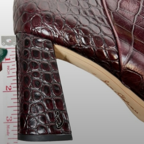 Sam Edelman Codie 2 Square Toe Ankle Bootie Boots Red Bordeaux Croc Size 9.5 - Picture 10 of 14